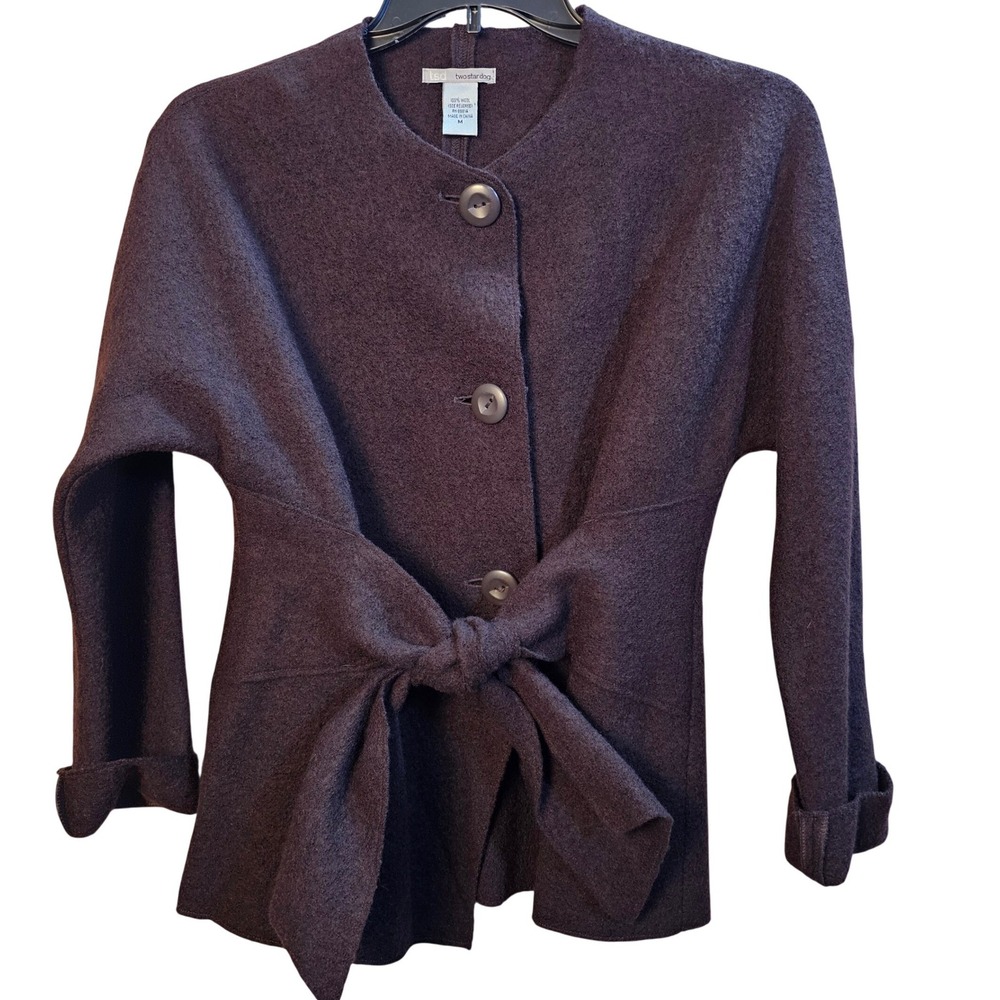 Y2K Two Star Dog  TSD 100% Wool Jacket Plum Eggplant Tie Waist Vintage Size M‎
